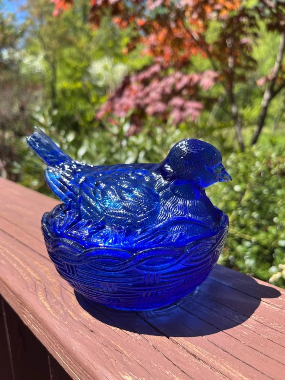 Cobalt Blue Bird On Nest 2 Piece Lidded Candy Dish Dove Robin